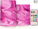 Flickering Flameless Candles, Pink Fuchsia Marble LED Candles with Remote Timer, Set of 2 Battery Operated Candle for Valentine Wedding Birthday by GreenHaven Gardens