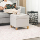 Adeco 17.5" Square Fabric Ottoman with Storage - Upholstered Cotton Linen Foot Rest - Flip Top Footstool with Sturdy Wood Legs, Small Cube Coffee Table Extra Seat for Living Room, Bedroom, White by CozyNest Decor