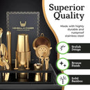 Highball & Chaser Bartender Kit with Black Bamboo Stand Beautiful Cocktail Shaker Set and Bar Tools Stainless Steel Boston Shaker Bartender Kit with Stand (Antique Gold) by CozyNest Decor