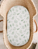 Bassinet Sheet for Baby Boy and Girl 2 Pack, Fitted Sheets for Rectangle, Oval, Hourglass Bassinet Mattress, Muslin Moses Basket Sheets with Neutral Style (Fern Leaf & Sage) by TinyTreasures Baby Boutique