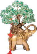 Green Aventurine Crystal Money Tree on Gold Elephant Statue, 17”Large Gemstone Bonsai Tree of Life Home Décor Gifts for Wealth Positive Energy, Feng Shui Décor by GreenHaven Gardens