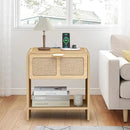 LEVNARY Nightstand with Charging Station, Mid-Century Modern Bedside Table with Curved Top Corners and Fabric-Like Textured Drawer, Wooden End Table for Farmhouse Bedroom Living Room (1, Natural) by CozyNest Decor