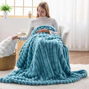 NEWCOSPLAY Faux Fur Twin Blanket Blue 3D Ribbed Plush Thick Warm Blanket for Couch Sofa Bed 850GSM (Blue Ribbed, Twin(60"x80")) by CozyNest Decor