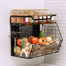 Magnetic Shelf for Fridge with Wood Lid, Magnetic Spice Rack for Refrigerator Large Capacity Sturdy with 4 Hooks,Magnetic Basket for Kitchen Pantry Laundry (1 Set with Buckles) by CozyNest Decor