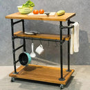 Industrial Portable Kitchen Island on Wheels,Bar Carts for the Home Wine Bar Beverage Coffee Cart,Metal Rolling kitchen carts and islands,Wood and Pipe 3-Tier Butcher Block Island Food Serving Cart by CozyNest Decor