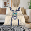 HGOD DESIGNS Deer Throw Blanket Deer Dressed up Like Cool Hipster Blanket Super Soft Flannel Throw Blanket Lightweight Plush Fuzzy Bed Blanket for Bedding Sofa and Travel 40"X50" by CozyNest Decor