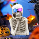 Halloween Skeleton Light Statue, Scary Resin Skull Figurines with Light Up Eyes Decorations for Home Table Kitchen Party Battery Operated Skull Lighting Changes Decor by CozyNest Decor