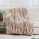 BATTILO HOME Ruched Luxurious Soft Beige Faux Fur Throw Blanket Fuzzy Plush Elegant with Reversible Mink Blanket for Sofa,Chair, Couch, Living Room, Home Decorative Blanket Tie dye (Beige, 50"x60") by CozyNest Decor