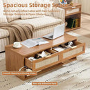 LEYAOYAO Boho Rattan Coffee Table Sets 2 Pieces, Nightstand with Charging Station and Coffee Table with Hidden Storage Compartment, Brown Living Room Table Set, Wood Furniture Sets for Home Office by CozyNest Decor