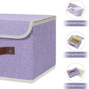 ANMINY Storage Bin with Lid Storage Boxes with PU Leather Handles PP Plastic Board Decorative Foldable Lidded Cotton Linen Fabric Home Cubes Baskets Closet Organizer Container - Purple, Small Size by CozyNest Decor