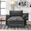 Karl home Oversized Accent Chair Chenille Sofa with Chaise, Modern Sofa Chair with Removable Ottoman Modular 1-Seater Couch and 2-Layer Ottoman for Living Room, Apartment, Studio, Black by CozyNest Decor