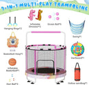 LAMERGE 55" 7-in-1 Round Trampoline for Kids Boys & Girls Ages 1-8, Indoor & Outdoor Trampoline for Fun, Adjustable Height Handrail ＆ Enclosed Safety Net ＆ Durable Designs for Toddlers Children by TinyTreasures Baby Boutique