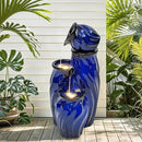 29" Tall Ceramic Water Fountain Outdoor with LED Lights, 4-Tier Cascading Waterfall Garden Fountain, Ideal for Serene Relaxing Patio, Yard or Porch, Cobalt Blue Glaze, Dynamic Wave-Texture by GreenHaven Gardens