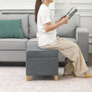 Adeco 17.5" Square Fabric Ottoman with Storage, Upholstered Cotton Linen Foot Rest, Flip Top Footstool, Small Cube Coffee Table Extra Seat for Living Room, Bedroom, Grey with Burlywood Legs by CozyNest Decor