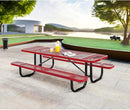 Global Industrial 8’L Rectangular Picnic Table, Expanded Metal, Red Thermoplastic Coating, Attached Benches, 1-1/2” Umbrella Pole Hole, Outdoor-Rated, 1000 lb Capacity, 96” x 30” Tabletop by GreenHaven Gardens