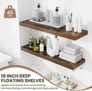 Fun Memories Floating Shelves for Wall 36 Inches, Wood Shelves with Invisible Bracket, 10" Deep Shelves Wall Mounted, Large Floating Shelves for Living Room Bathroom, Rustic Brown, Set of 2 by CozyNest Decor