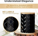 Pebble & Stem® Black Metal Canister Set for the Kitchen Counter, Food Canister Set of 4, Airtight Lids, Sugar and Flour Containers for Countertops, Coffee and Tea Storage, Farmhouse Decor by CozyNest Decor