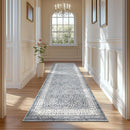 jinchan Hallway Runner Rug 2x8 - Machine Washable Grey Vintage Floral Distressed Design Soft Non-Slip Low-Pile Ultra-Thin Runner Rug for Kitchen Laundry Room Bedroom Farmhouse (2‘x8',Grey) by TinyTreasures Baby Boutique