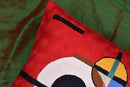 Modern Throw Pillow Cover - Kandinsky Inspired Abstract Pattern - Red - 18" x 18" - Hand Embroidered Wool - Living Room, Office, Bedroom, Outdoor by CozyNest Decor