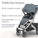 UPPAbaby Cruz V3 Stroller - from Birth + Car Seat Compatible - Full-Size, Reversible Seat - Infant Insert, Bug and Rain Shields Included - Callum (Stone Blue/Silver Frame/Sand Leather) by TinyTreasures Baby Boutique