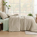 Litanika Comforters Oatmeal Oversized King Size, 3 Pieces Lightweight Solid Bedding Comforter Set, All Season Fluffy Bed Set (120x98In Comforter & 2 Pillowcases) by CozyNest Decor