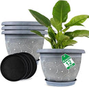 12 Inch Large Planter Pot for Plants Indoor Outdoor, 4 Pack Plastic Flower Pots with Drainage Hole & Tray, Modern Decorative Garden Pot with Saucer, Plant Container for House by CozyNest Decor
