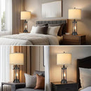 QiMH Farmhouse Table Lamps for Living Room, Beside Lamps for Bedroom with USB A+C Charging Ports, Rustic Nightstand Lamp Set of 2 with Frosted Glass Night Light, 4 Bulbs Included (Black) by CozyNest Decor