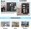 71" Broom Closet Cabinet with Hanging Rod, Tall Black Metal Storage Cabinet for Bathroom, Utility Room, and Garage