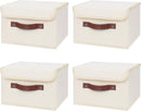 ANMINY 4PCS Storage Bins with Lid PU Leather Handles Storage Boxes PP Plastic Board Decorative Foldable Lidded Cotton Linen Fabric Home Cubes Baskets Closet Organizer Containers - Beige, Small Size by TinyTreasures Baby Boutique