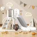 YUFU 5 in 1 Toddler Slide, Kids Slide with Climber, Basketball Hoop and Ball, Outdoor Indoor Playset for Toddlers Age 1-3 (Beige+Gray) by TinyTreasures Baby Boutique