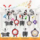 Car Seat Toys for Babies, 0-6 Months Stroller Activity Black White Baby Spiral Plush Toys Newborn High Contrast Sensory Carseat Toys with 4 Pendants Hanging Boys Girls Gift by TinyTreasures Baby Boutique