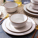 GBHOME Ceramic Dinnerware Sets,12 pcs Embossed Elegant Stoneware Plates and Bowls Sets, Housewarming Wedding Gift | Dishwasher & Microwave Safe | Dishes Set Service for 4 by CozyNest Decor