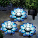 LEWIS&WAYNE Solar Garden Lights Outdoor, 3 Pcs Blue Lotus Flower Pathway Lamps with Cool White Crackle Glass Globe Led Lights for Patio Pathway Yard Balcony Garden Decorations by CozyNest Decor