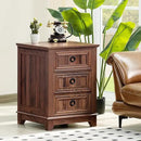 18" Farmhouse Night Stand with 3 Drawers, Wood End Table Dresser for Bedroom, Retro Nightstand, Bed Side Table with Metal Handle, Bedside Cabinet for Bedroom Living Room, Closet by CozyNest Decor