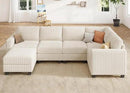 HONBAY U-Shaped Corduroy Sectional Couch with 6 Seaters Modular Sectional Sofa with Storage Ottoman Sectional Couches for Living Room, Beige by CozyNest Decor