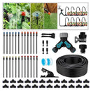 Garden Drip Irrigation Kit, 100ft Black Hose, 360° Pure Copper Closeable Nozzle, Patio Misting Plant Watering Sprinkler, Faucet Separator, Sprinkler Hose Adapter (24 360° nozzles + 24 T-connectors)