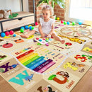 6x9 Playroom Rugs for Kids Washable, Educational and Fun Playmat with ABC Alphabet Animals Shapes Colors, Non-Slip Play Mat Learning Rugs for Baby Toddler Children Game Activity，Beige, Pink by CozyNest Decor