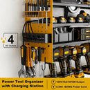 12 Cordless Drill Holder Large Power Tool Organizer Wall Mount with Side Pegboard & Screwdriver Holder, 4-Tier Heavy Duty Metal Tool Storage Rack with 4-Outlet Power Strip by GreenHaven Gardens