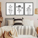 Flower Plant Wall Art Decor 24"x16" Set of 3 Black And White Botanical Painting Wood Framed For Minimalist Bedroom Office Rustic Living Room Abstract Wildflower Sign Hanging (Black) by CozyNest Decor