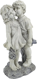 Young Sweethearts: Kissing Children Garden Statue by GreenHaven Gardens