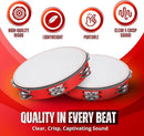 Flexzion Wood Handheld Tambourine Adults 8-Inch Double Row 8-Pair Jingles (Red) - Percussion Round Tamborines Musical Instrument with Metal Zills by TinyTreasures Baby Boutique