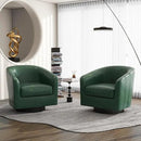 Swivel Barrel Accent Chair, Modern Round Faux Leather Arm Chair for Living Room, Bedroom, Comfy Club Reading Chairs for Adults(Faux Leather, Green, Set of 4) by CozyNest Decor