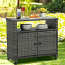 Outdoor Wicker Storage Cabinet,Patio Bar Table with Wheel, Outdoor Buffet Cabinet Movable, Garden Weather-Proof Bar Table/Cart for Indoor&Outdoor (Morden Gray) by CozyNest Decor