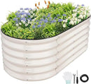Galvanized Raised Garden Bed - 4x2x1.4FT Metal Planter Boxes Outdoor | Oval Steel Raised Bed Kit for Gardening with Protective Tape, Gloves for Vegetables, Flower, Herb (White) by GreenHaven Gardens