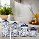 Young's Inc. 4 Pcs Set Talavera Ceramic Canisters- Storage Container for Kitchen and Bathroom - Beautiful Home Decor Accent to Store Food, Coffee, Tea, and More - White, Blue by CozyNest Decor