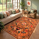 Moynesa Washable Area Rugs 5x7, Ultra Thin Soft Rugs for Living Room Bedroom Non Slip, Indoor Boho Bird Patterned Orange Floral Throw Carpet for Playroom Office Kitchen Stain Resistance by TinyTreasures Baby Boutique