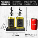 Olive Oil Dispenser Bottle For Kitchen With Silicone Tray & 40 Labels, Soy Sauce Dispenser, Coffee Syrup Dispenser, Olive Oil Bottles Set Of 2, Black by CozyNest Decor