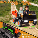 24V Ride On Dump Truck, 24inch-2 Seater Ride On Car for Kids w/Remote Control 4WD/2WD Up to 5 Mph, 24v Ride on Toys for Big Kids w/Electric Dump Bed Extra Shovel Traffic Cones (Orange) by TinyTreasures Baby Boutique