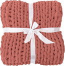 Bigacogo Chunky Knit Throw Blanket for Couch, 40x40 inches, 100% Hand Knitted with Thick Jumbo Chenille Yarn, Cozy Soft Large Rope Knot Cable Crochet Blankets for Sofa Bed Living Room, Antique Red by CozyNest Decor