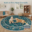 6ft Washable Round Rug - Bug Rugs for Living Room Non-Slip Low Pile Soft Ultra-Thin Machine Washable Circle Carpet for Bedroom, Entryway, Nursery, Kitchen, Home Office (6' Round Teal) by TinyTreasures Baby Boutique